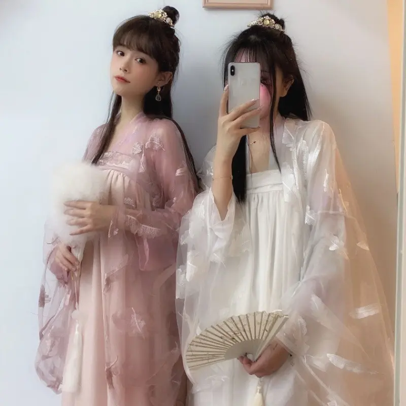 夏汉服仙女羽毛大袖衫改良汉元素