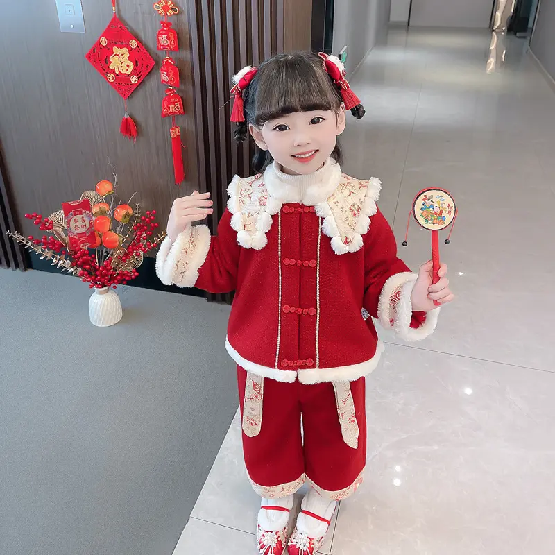 拜年服女童冬装年新款兔年两件套
