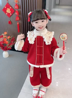 拜年服女童冬装年新款兔年两件套