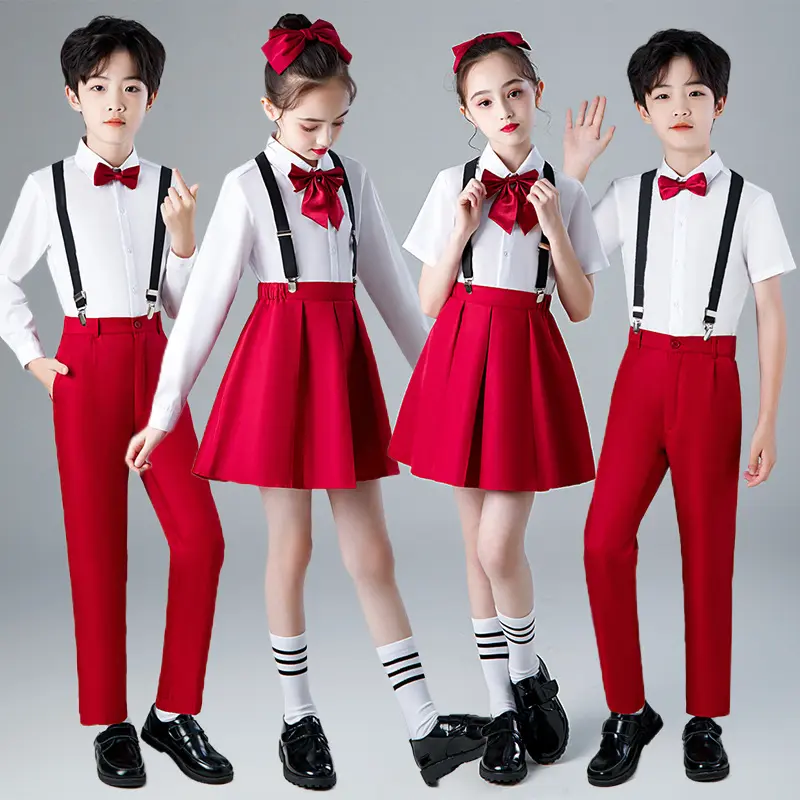 儿童合唱演出服男女童红色演讲