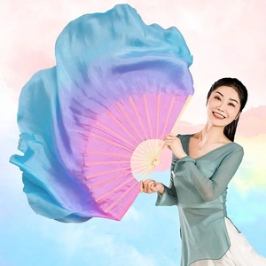 仿真丝扇梦幻粉紫蓝古典舞绸扇长