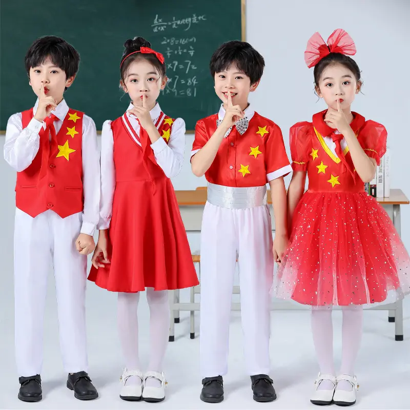 新款红歌儿童合唱演出服中小学生