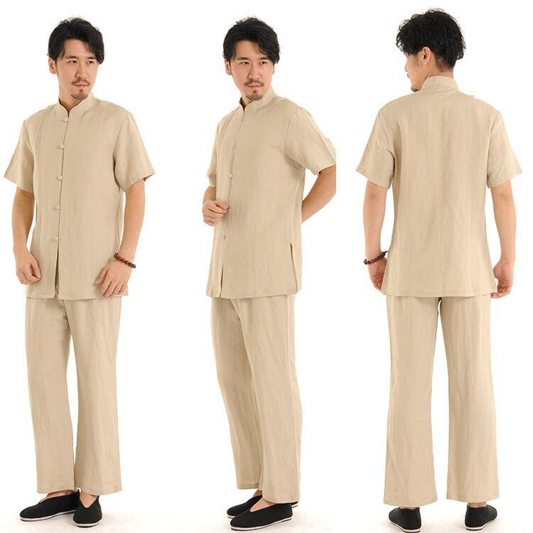 新款夏秋亚麻男中禅修居士服