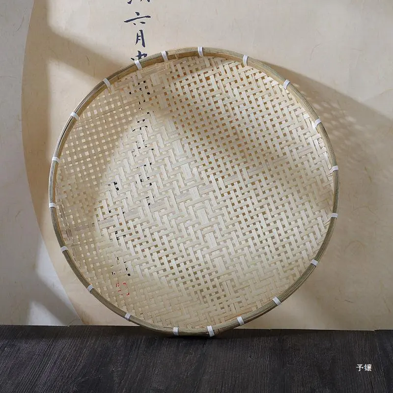 竹编有孔筛子圆簸箕手工编织米筛