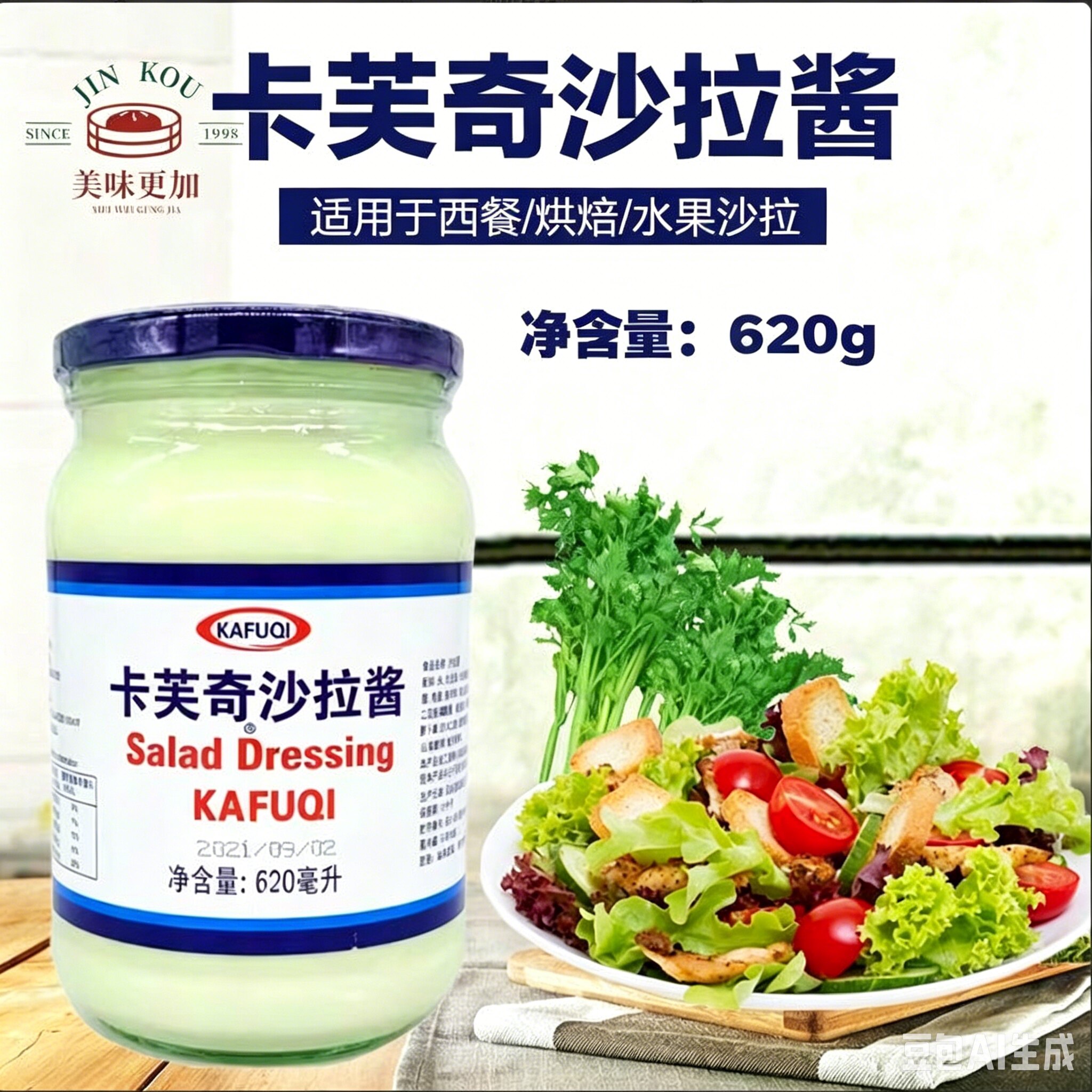 卡芙奇沙拉酱620ml水果沙律凉拌蔬菜卡夫沙拉素食伴侣 卡芙奇妙酱