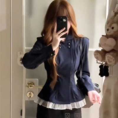 韩系高级感蕾丝荷叶边长袖衬衫女