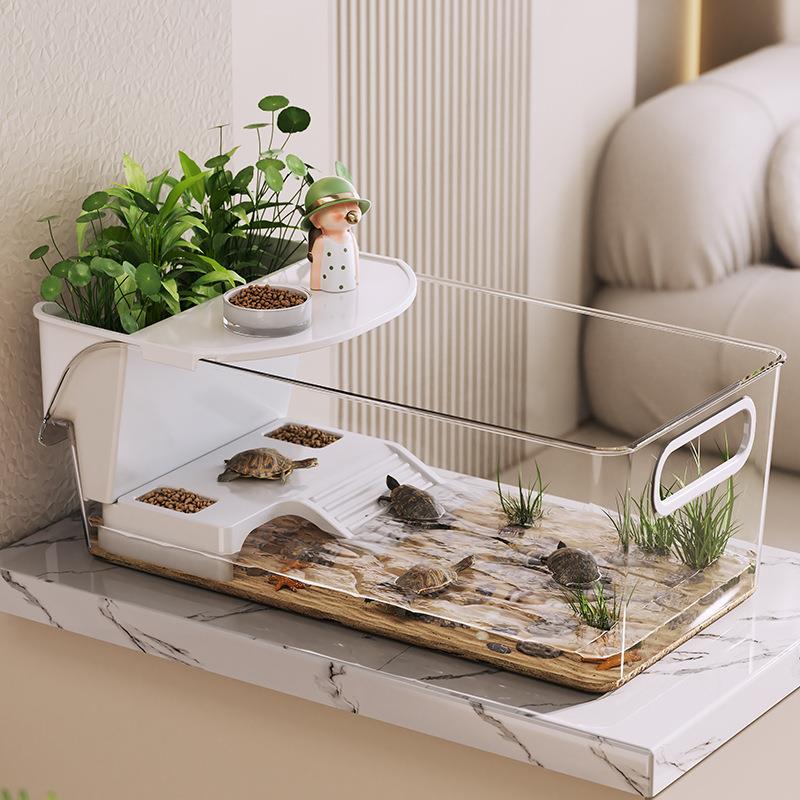 小型乌龟饲养缸专用水族箱家用螃蟹缸办公室桌面龟缸生态造景晒爬