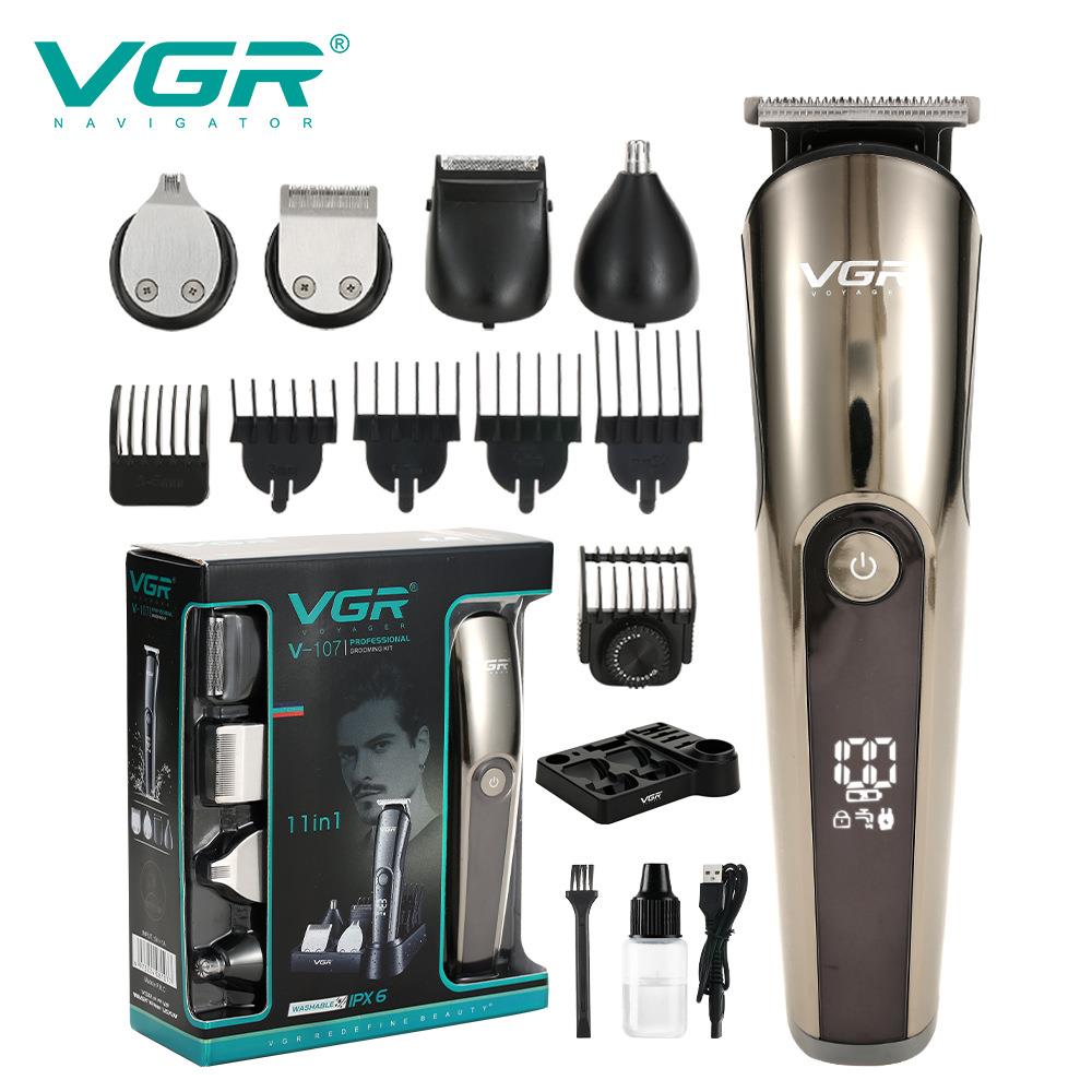 VGR107多功能理发器推剪套装IPX6水洗机身五合一数显剃须刀鬓角器