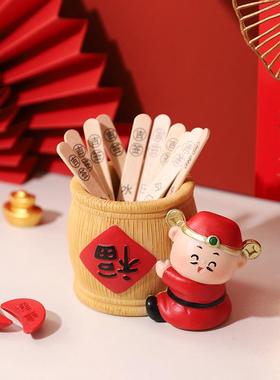 中式国潮趣味工位解压抽签装饰小摆件创意好玩桌面财神签筒摆件