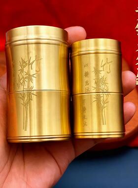 黄铜牙签筒创意高档家用便携式旅行牙签罐办公室摆件铜制密封罐