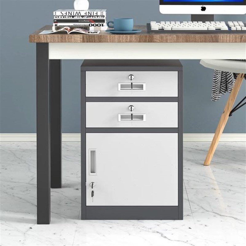 带锁落地抽屉收纳柜子财务储物下用办公室桌边柜矮柜木质文件柜小