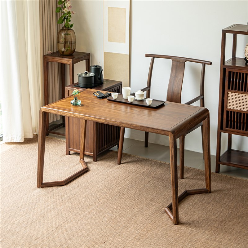 北美黑胡桃木实木茶桌家用茶台小户型阳台泡茶桌茶台烧水壶一体桌