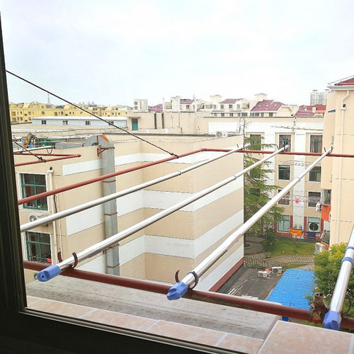 沛晴单杆不锈钢晾衣杆悬挂室内伸缩阳台防风晒衣杆顶装室外凉衣杆