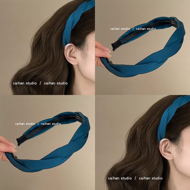 海青蓝!麻编织发箍!气质高颅顶头箍女2024新款宽边带齿旅行发卡