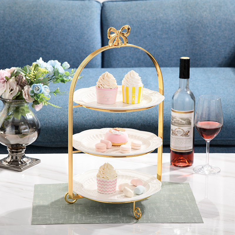 陶瓷欧式双层金属蛋糕架水果盘下午茶点心架糕点架婚庆甜品台摆件