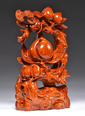 快速发货花梨木雕寿桃摆件实木福寿双全送长辈P祝寿贺寿生日工艺