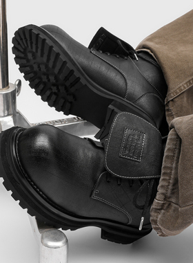 MRMX2025新款厚底男款短筒靴子真皮内增高黑色中帮冬季马丁靴男