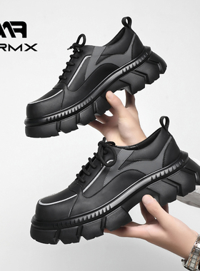 MRMX德比鞋男大头米奇鞋厚底黑色真皮增高英伦风休闲潮流男士皮鞋