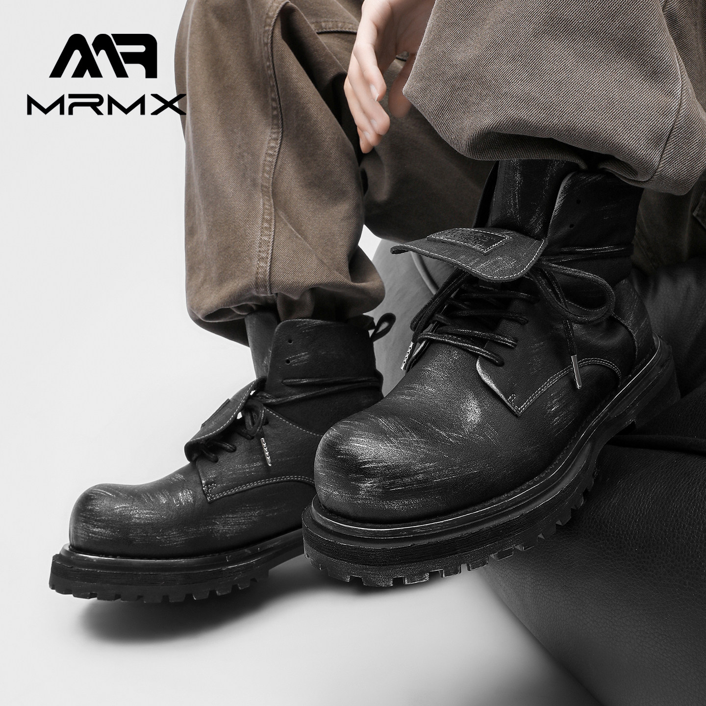 MRMX2025新款厚底增高中筒复古真皮男生黑色短靴爆款加绒马丁靴男,流行男鞋,马丁靴,淘宝优惠券,粉丝福利购,淘宝优惠卷