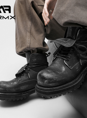 MRMX2025新款厚底增高中筒复古真皮男生黑色短靴爆款加绒马丁靴男