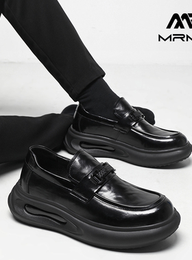 皮鞋男2025新款春秋休闲商务正装英伦风真皮厚底一脚蹬男士皮鞋