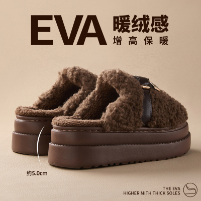 羊羔绒棉拖鞋女冬季2025新款室内家居家用保暖厚底增高棉拖鞋冬天