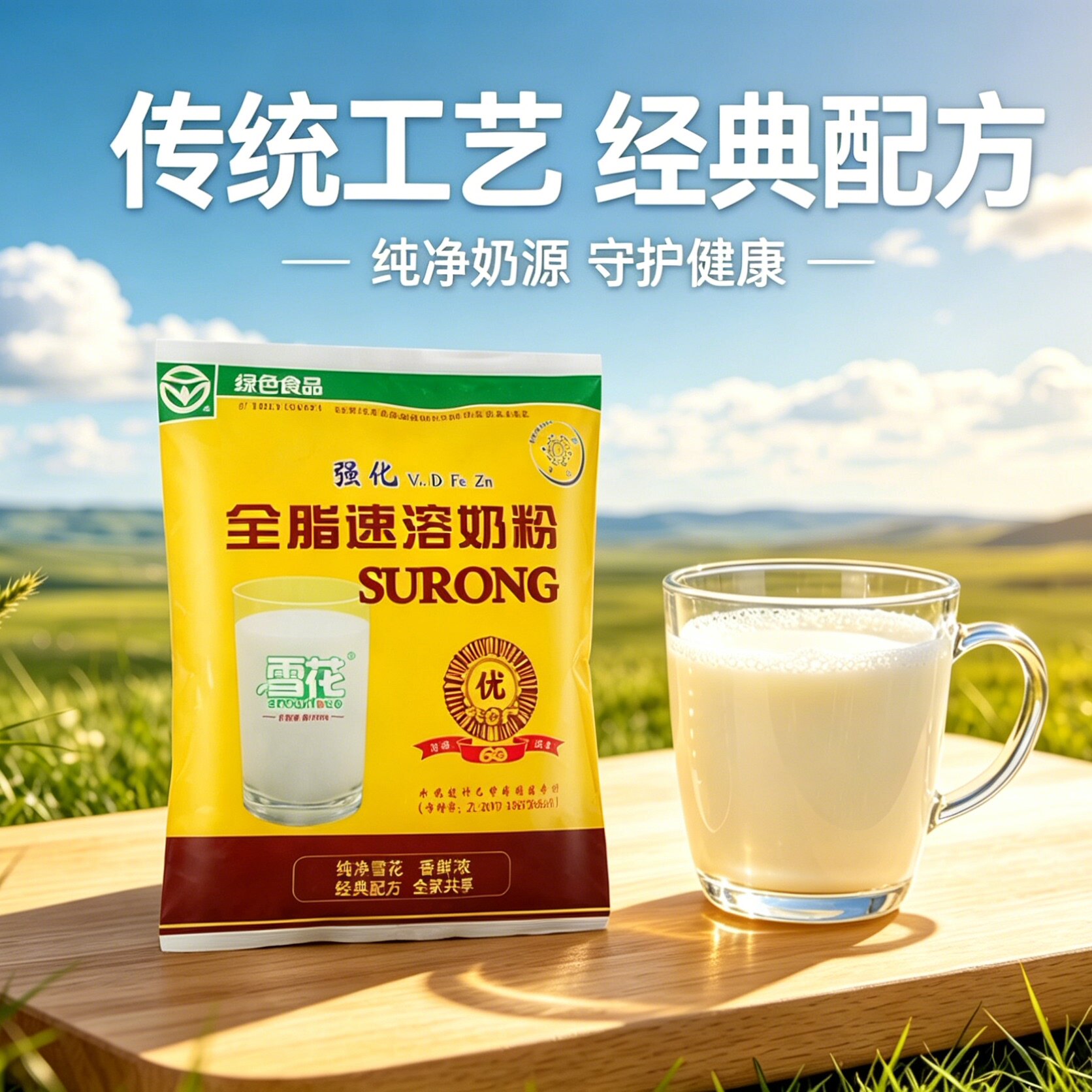 雪花全脂速溶甜奶粉400g袋强化钙铁锌查哈阳老奶粉早餐果蔬粉代餐