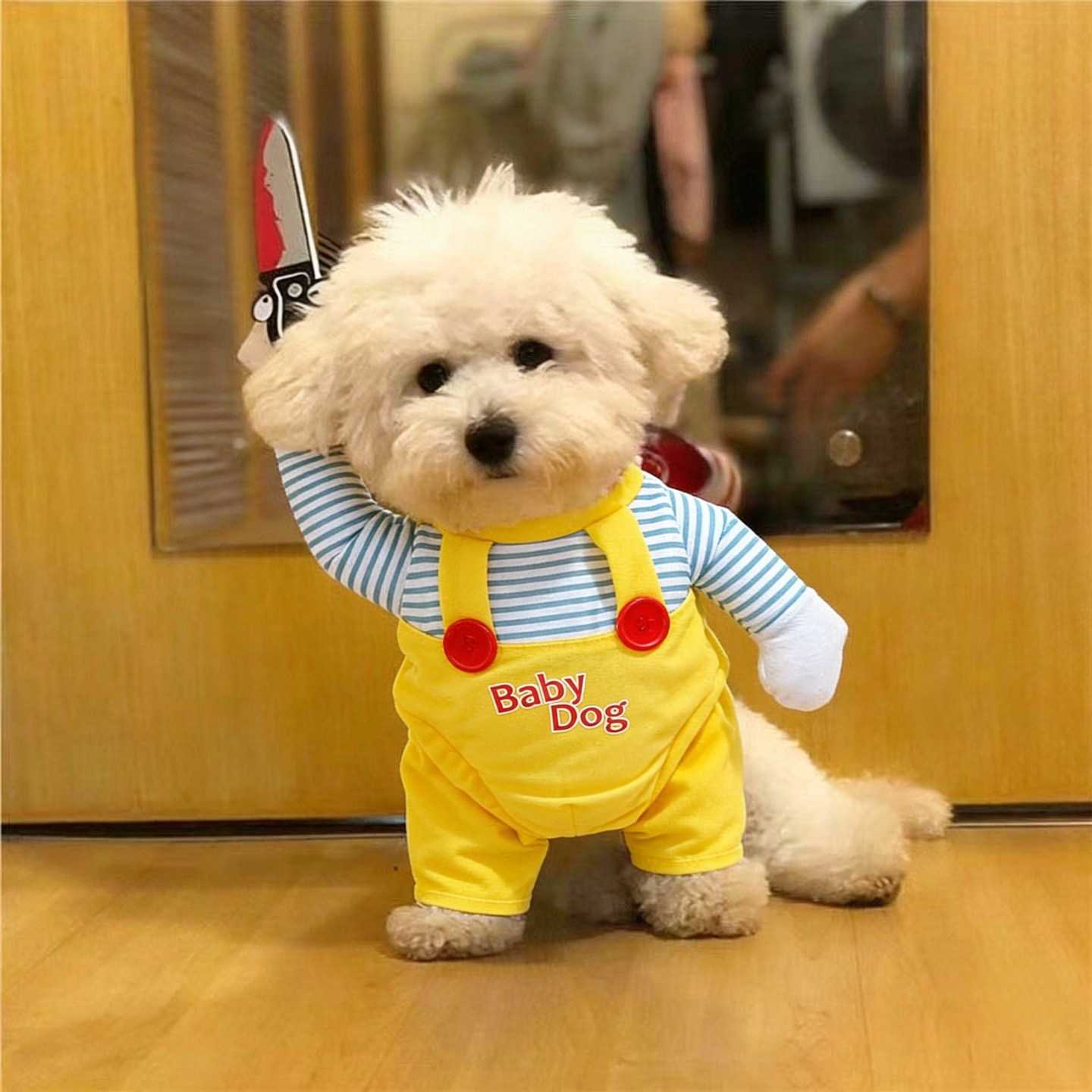 宠物狗狗拿刀搞怪搞笑衣服泰迪比熊猫咪万圣节cos致命娃娃变身装