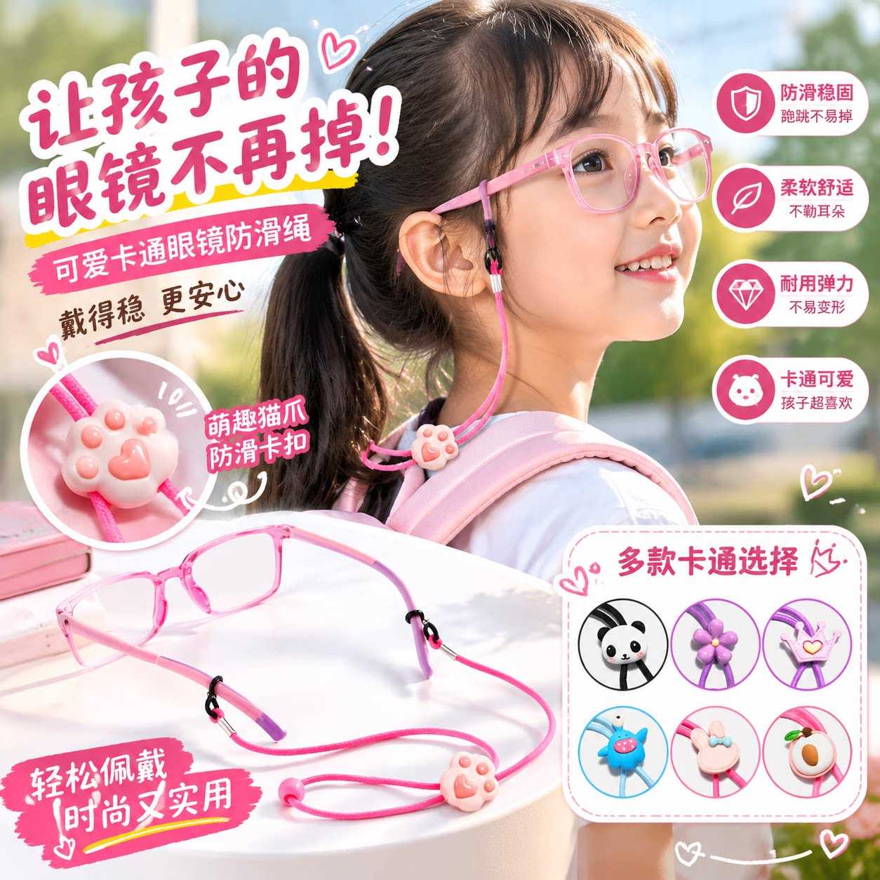 眼镜专用挂绳卡通防滑防掉链挂脖配件儿童眼镜随身挂防脱落挂绳女
