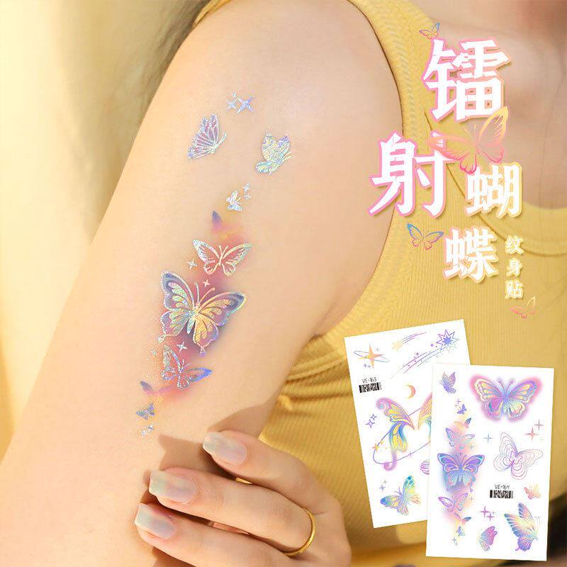 万圣节装扮镭射金属纹身贴儿童卡通蝴蝶美人鱼妆容贴纸防水汗成人