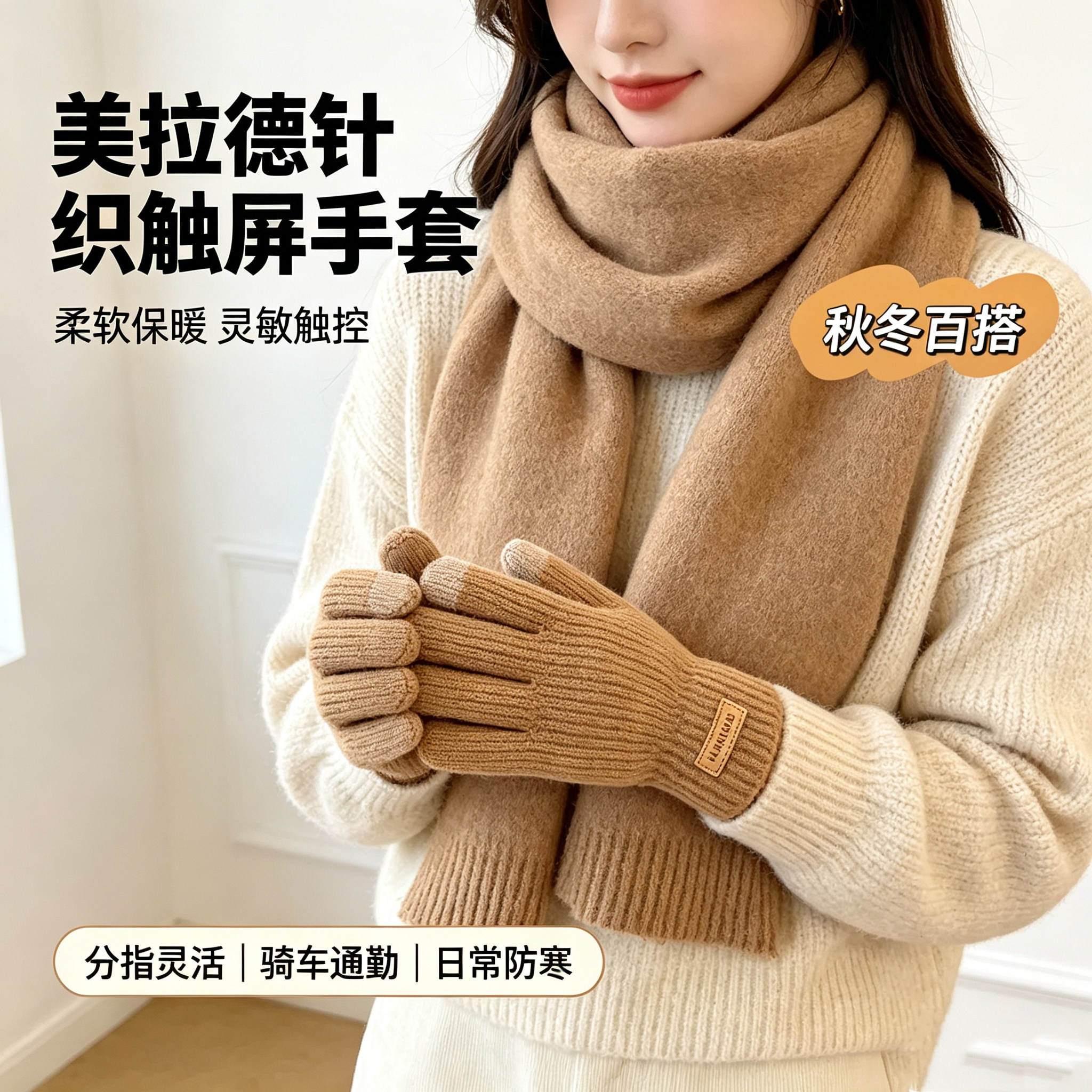 可触屏棉手套男士冬季保暖加绒加厚毛线针织骑行男女同款防寒手套