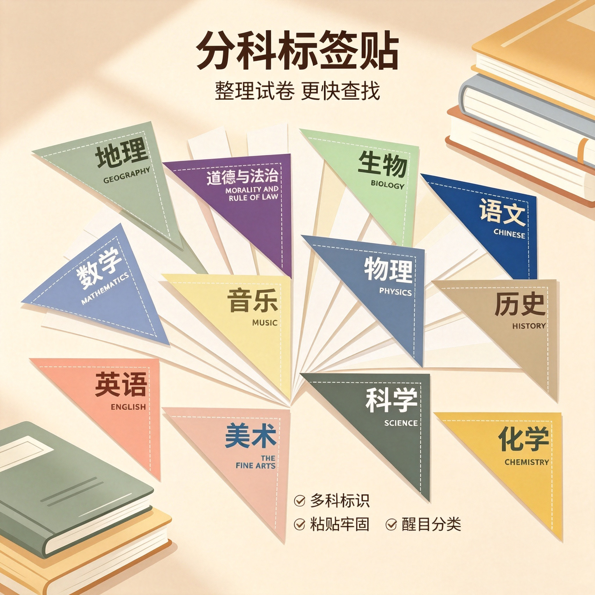 学生科目贴书本科目贴贴纸书角贴书皮贴纸初中历史科目索引贴政治
