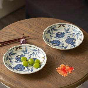 有谷窑复古蓝染网红款水果花卉饭碗釉下彩汤盘面碗餐具饺子早餐盘