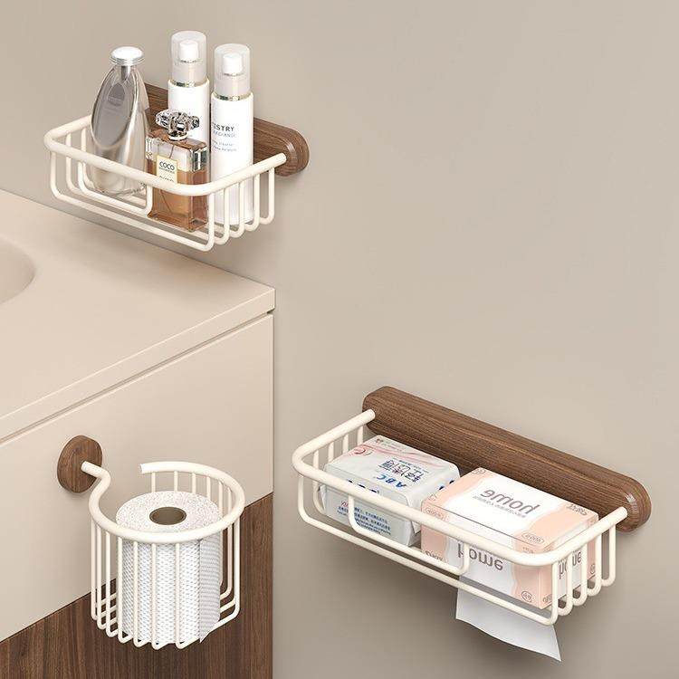 美拉德纸巾篓中古网篮纸巾架卫生间卷纸架置物架免打孔实木抽纸架