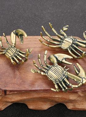 做旧黄铜螃蟹摆件茶宠小玩意儿手把件创意个性黄铜螃蟹工艺品收藏