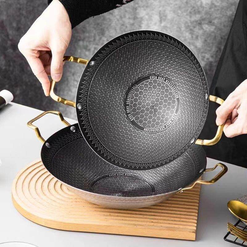 无磁不锈钢双耳干锅饭店家用小火锅不粘锅小干锅蜂窝海鲜酒吧鼎