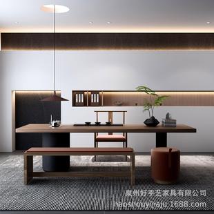 侘寂风实木茶桌椅组合禅意茶室茶台亚克力办公家用阳台大板泡茶桌
