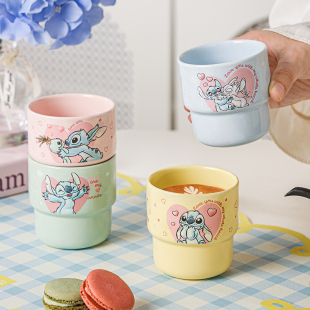 可爱卡通史迪奇家用杯子儿童口杯 迪士尼马克杯史迪仔陶瓷水杯套装