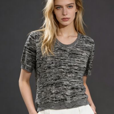 【BELL HON】26夏新款亚麻100%灰度光泽圆领短袖针织衫女BH1004