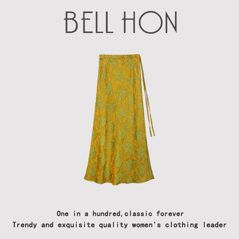 【BELL HON】早秋新款复古设计高级感显瘦高腰印花半身裙-BHT8134
