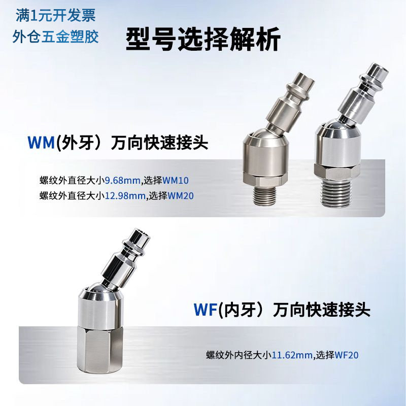 美式万向快速接头接口双头插气管