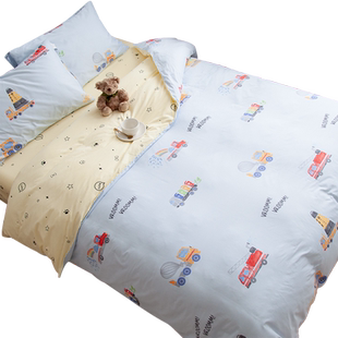 工程车 蓝丨儿童纯棉床品定制床单被套单件床笠定做幼儿园褥套