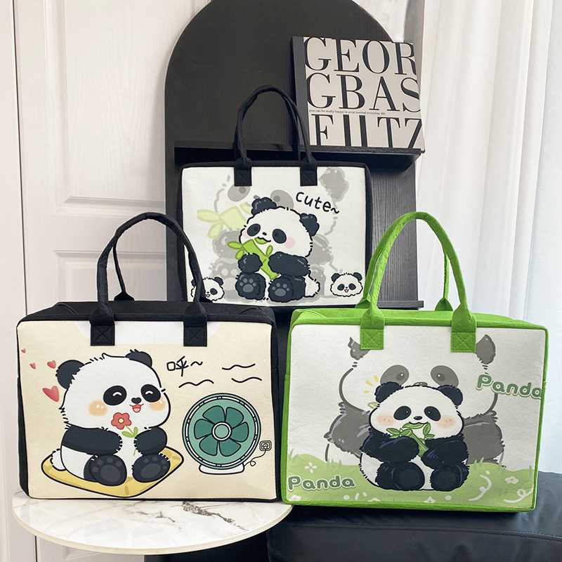 熊猫毛毡包手提包可爱卡通旅行包学生收纳袋时尚行李箱超大手提袋