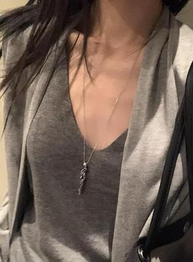 Y2K亚文化枯木吊坠项链女小众设计哥特毛衣链甜酷辣妹锁骨链配饰