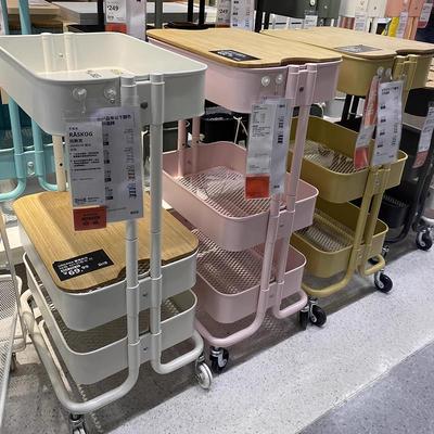 小推车置物架碳钢落地多层婴儿用品零食推车客厅厨房可移动收纳架