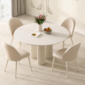 纯白岩板餐桌轻奢高端2022新款 现代简约家用小户型圆桌高级奶油风