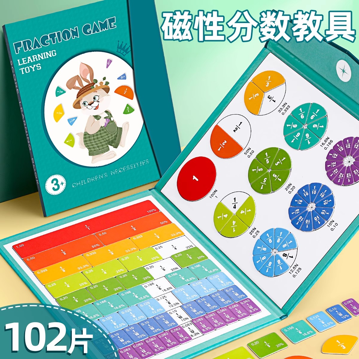 小学分数运算磁性分数盘3d拼图盘纸质游戏演示器教具圆表面积计算