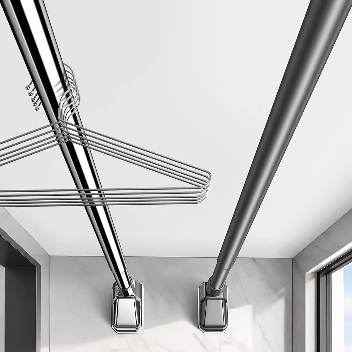 免打孔伸缩晾衣杆侧装阳台晾衣架墙上固定单杆卫生间不锈钢挂衣杆