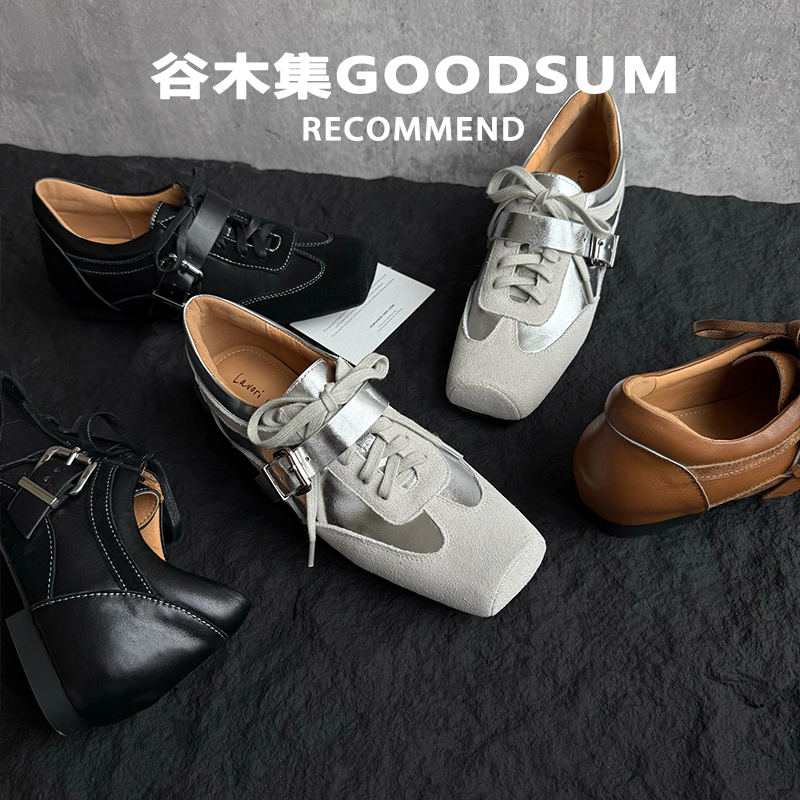 【谷木集GOODSUM】复古小众猪鼻子芭蕾舞鞋女系带皮带扣单鞋女