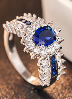 欧美风指环女 花朵微镶锆石椭圆配饰  高级晚宴单戒